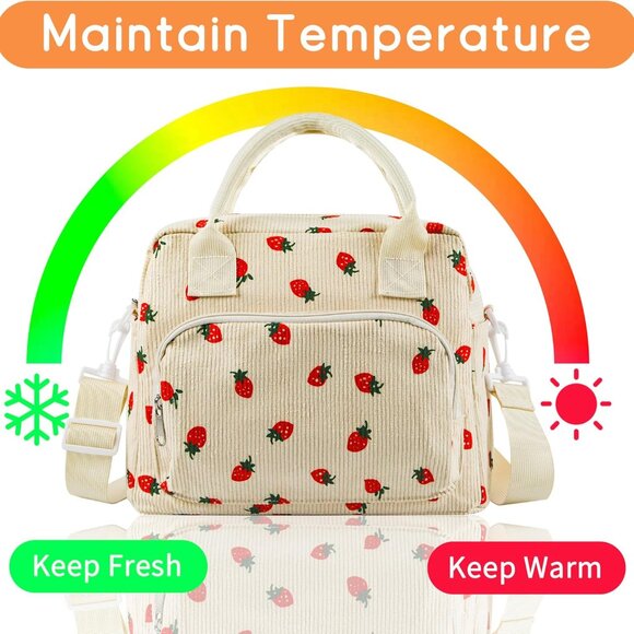 Lunch Bag for Women Insulated Lunch Box Cute Corduroy Lunch Tote Bags Reusable L - Picture 3 of 7